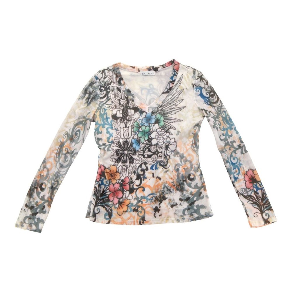 AMORE COUTURE FLORAL SHEER FRONT TIE‎ BLOUSE TOP  SIZE S